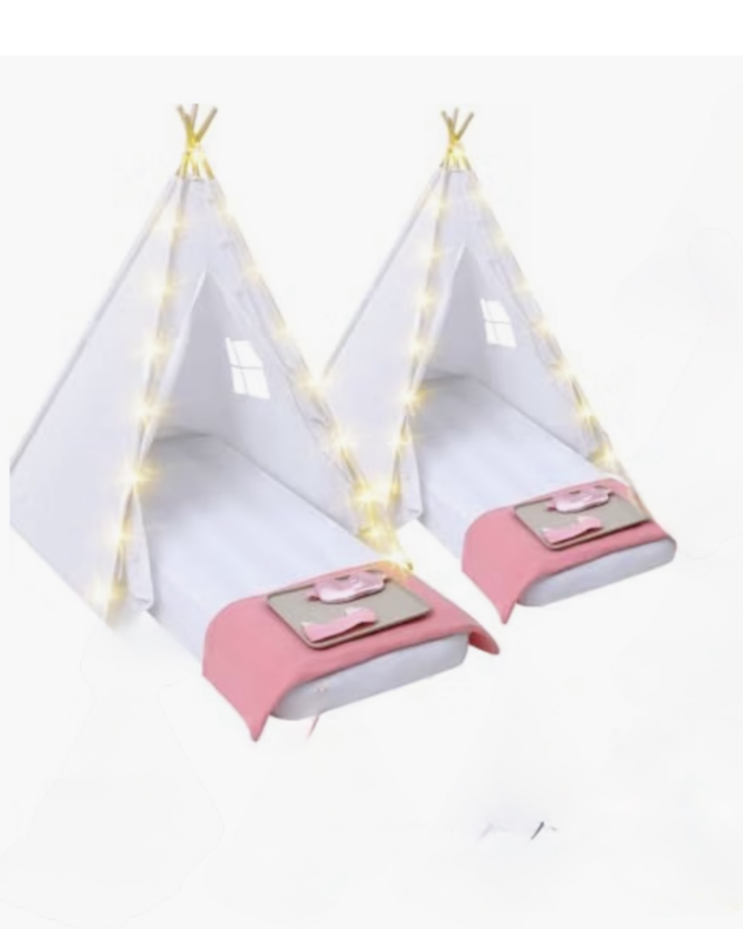 Pink and white party table set up