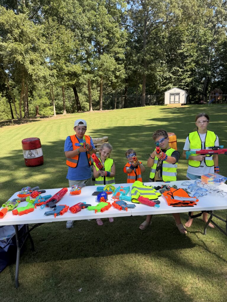 Outdoor children's party with colorful activities
